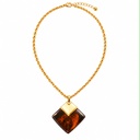Crown Trifari Vintage Faux Tortoiseshell and Ivory Lucite Diamond Pendant Necklace and Clip-On Earrings Set, Gold Tone, view 2