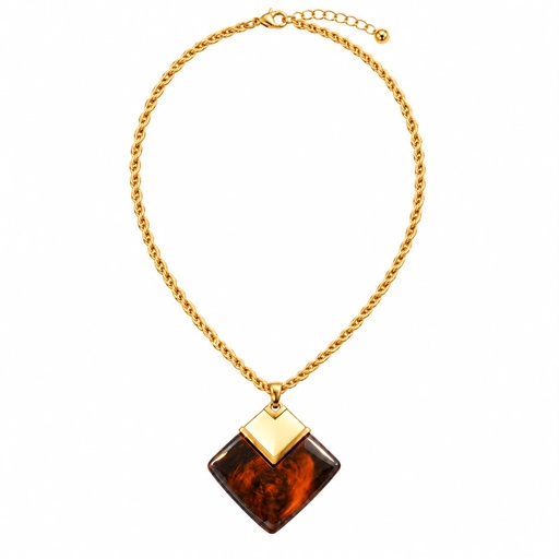 Crown Trifari Vintage Faux Tortoiseshell and Ivory Lucite Diamond Pendant Necklace and Clip-On Earrings Set, Gold Tone, view 2