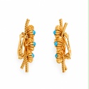 Grossé Vintage 1959 Signed Turquoise Glass Floral Spray Clip-On Earrings, Gold Tone, view 2