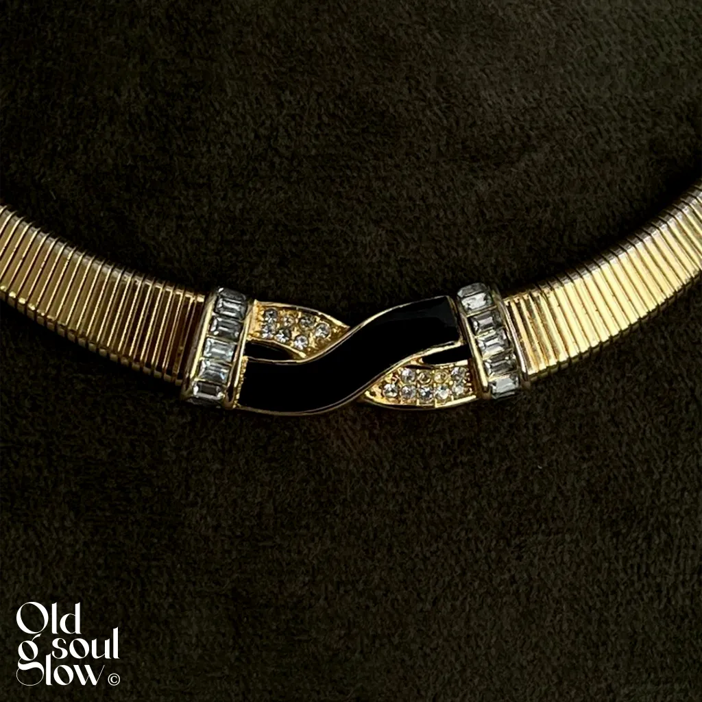 Christian Dior Vintage X Cross Black Enamel Necklace and Earrings Set, view 2
