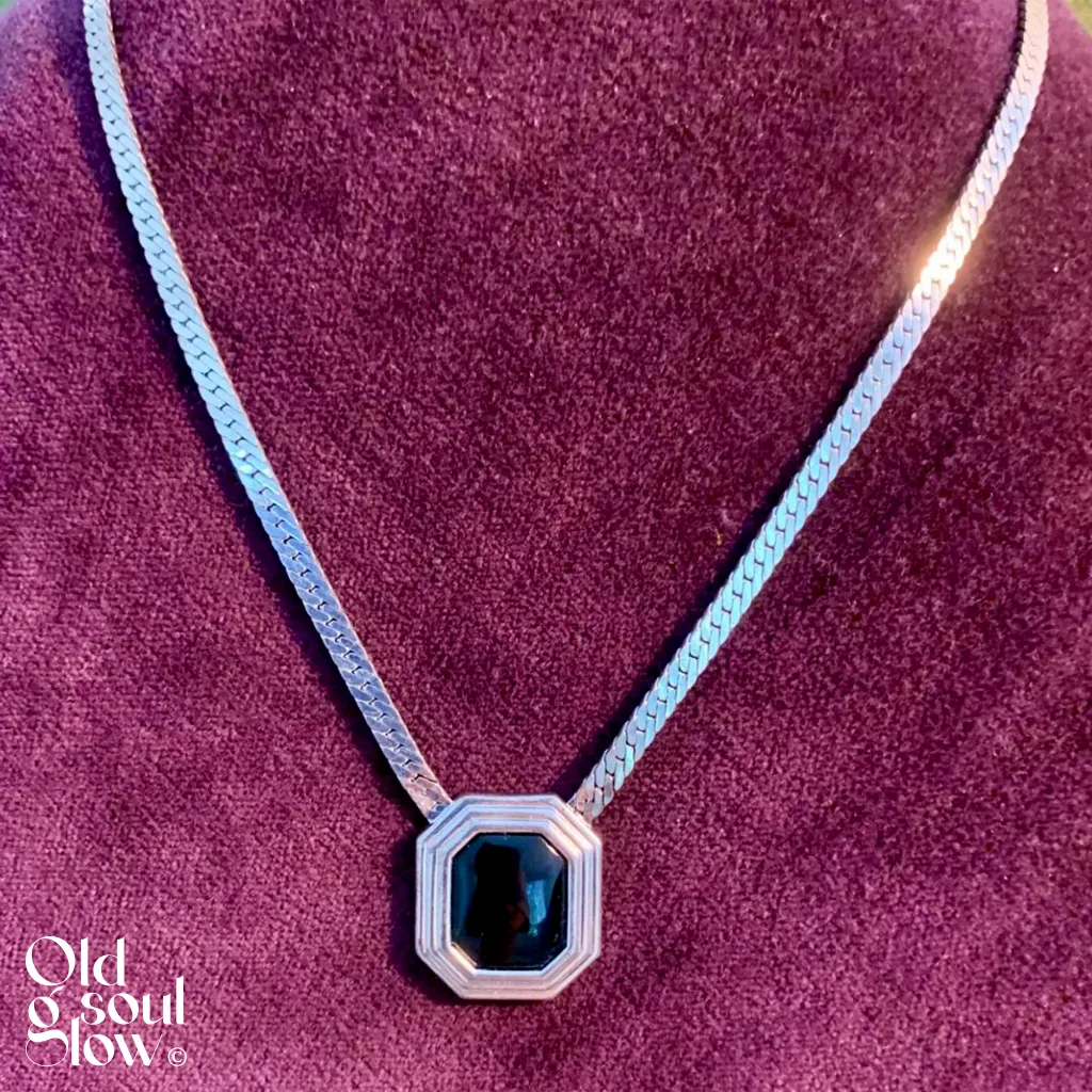 Christian Dior Vintage Art Deco Silver and Black Pendant Necklace, view 2