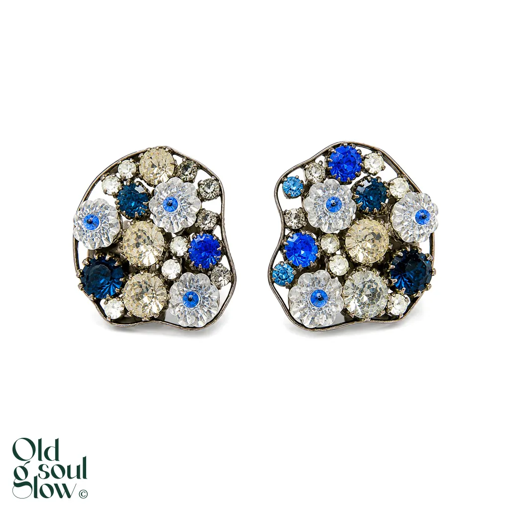 Christian Dior Rhinestone Flower Clip Earrings