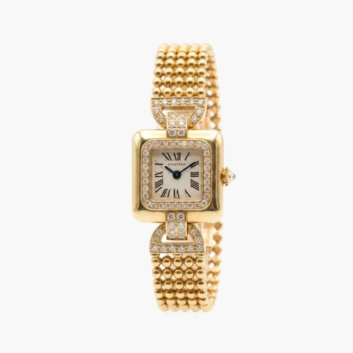 Cartier 18K Gold Cushion Watch with Diamond Bezel