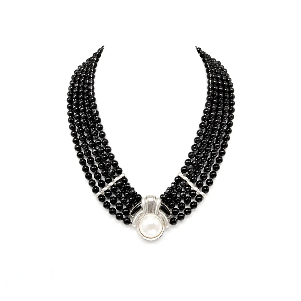 Ignazio Cartier Five-Strand Onyx & Mabé Pearl Choker