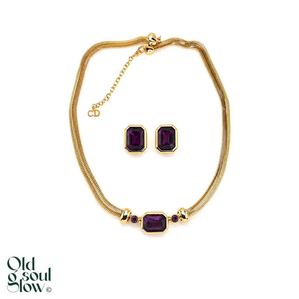 Christian Dior Amethyst Crystal Necklace and Earrings