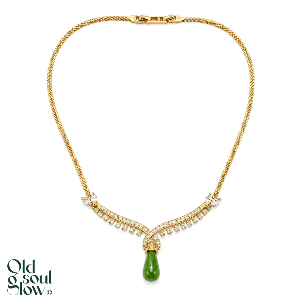 Oscar de la Renta Jade Green Teardrop Necklace