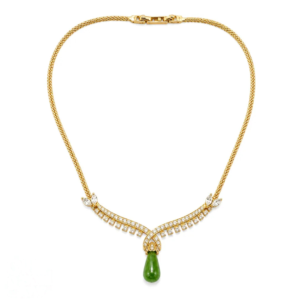 Oscar de la Renta Jade Green Teardrop Necklace