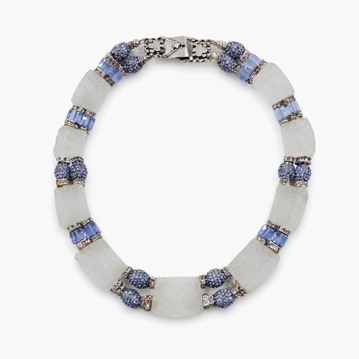 White Quartz and Blue Swarovski Crystal Necklace, Sterling Silver