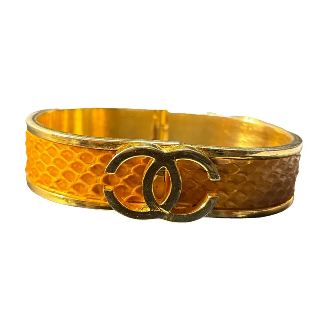 Chanel Vintage Python Interlocking Cuff Bracelet
