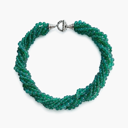 Tiffany & Co. Vintage Seven-Strand Green Agate Necklace, Sterling Silver