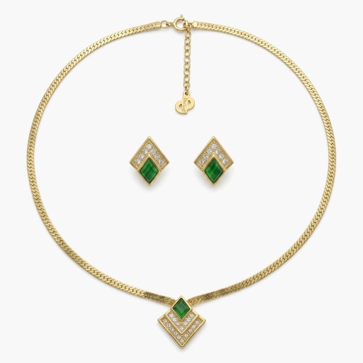 Christian Dior Vintage Green Glass and Rhinestone Necklace and Clip-On Earrings Set