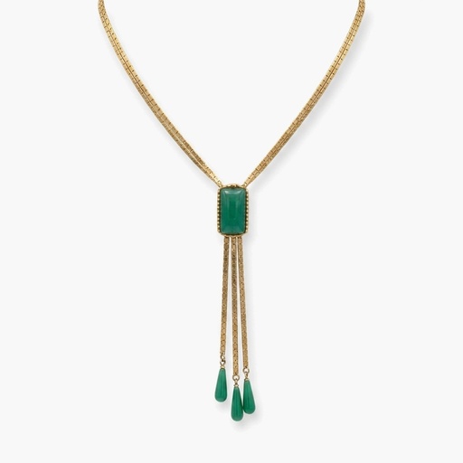 Vintage Gold-Tone Green Cabochon Slide Lariat Necklace