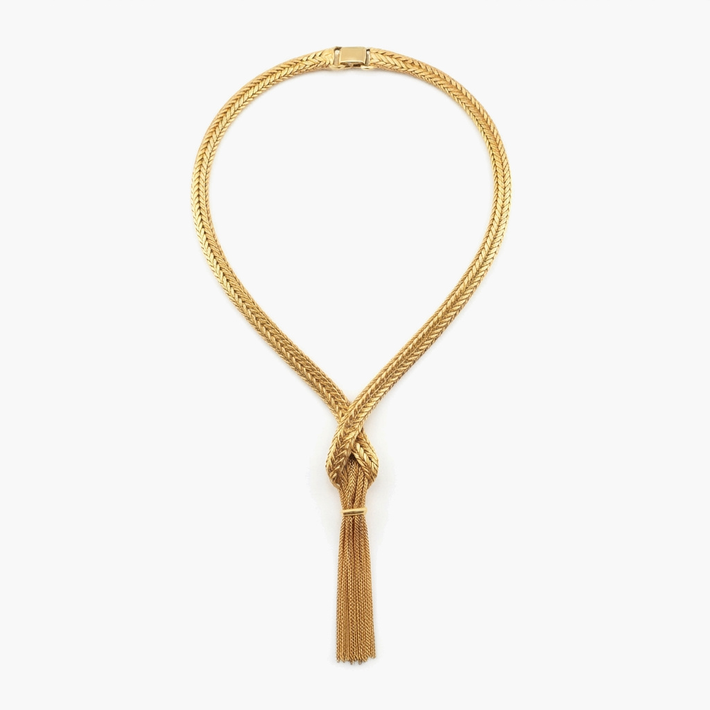 Napier Vintage 1970s Gold-Tone Woven Chain Knot Tassel Necklace