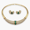 Christian Dior Vintage 1970s Emerald-Green Baguette and Crystal Pavé Choker and Earrings Set, Gold Plated