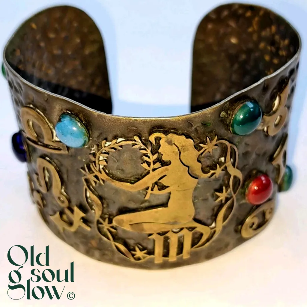 Zodiac Vintage Virgo Brass and Enamel Cuff Bracelet