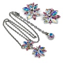 Givenchy Vintage Aurora Borealis Crystal Flower Necklace and Clip Earrings Set, Silver Tone