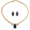 Christian Dior Vintage 1980s Blue Stone Pendant Necklace and Clip Earrings Set, Gold Tone