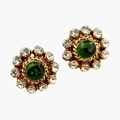 Chanel Vintage Green Gripoix Glass Clip-On Earrings