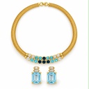 Christian Dior Vintage Blue and Clear Crystal Mesh Choker and Clip Earrings Set, Gold Tone