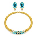 Christian Dior Vintage Blue and Clear Crystal Mesh Choker and Clip Earrings Set, Gold Tone
