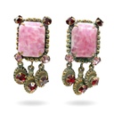 Vintage Pink Mottled Glass and Red Rhinestone Drop Clip Earrings, Attributed to Christian Dior by Kramer