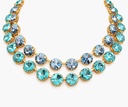 Vintage-Inspired Aquamarine and Light Sapphire Crystal Double-Strand Rivoli Choker, 14K Gold Plated