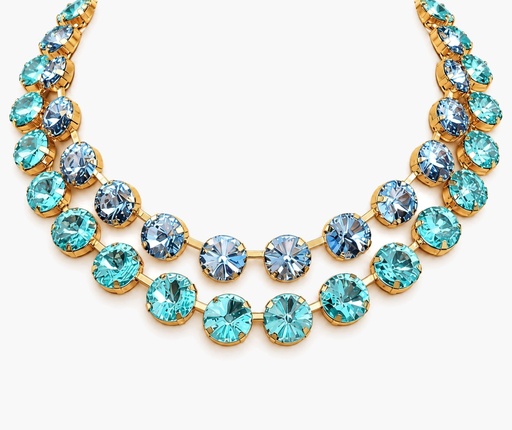 Vintage-Inspired Aquamarine and Light Sapphire Crystal Double-Strand Rivoli Choker, 14K Gold Plated