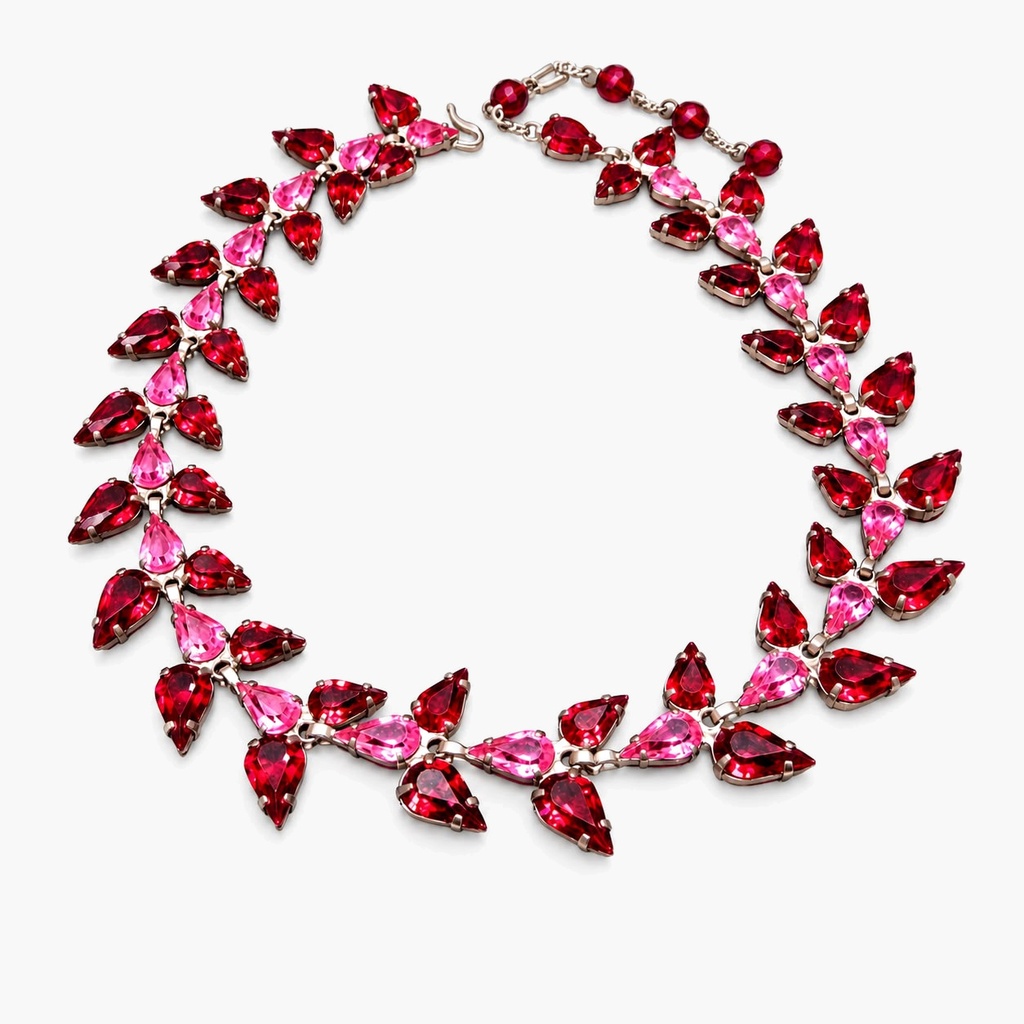 Vintage Pink and Red Rhinestone Collar Necklace, Attributed to Roger Scemama for Christian Dior