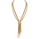Hobé Vintage Gold-Tone Snake Chain Tassel Necklace with White Glass Beads