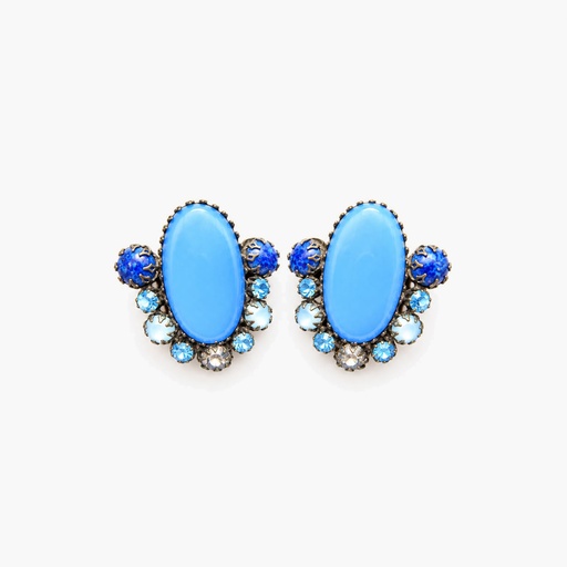 Schreiner Vintage 1960s Blue Glass and Rhinestone Clip Earrings