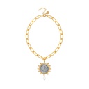 Vintage-Inspired Susan Shaw Franc Coin and Freshwater Pearl Paperclip Chain Necklace, 24K Gold Plated