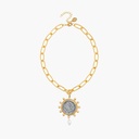 Vintage-Inspired Susan Shaw Franc Coin and Freshwater Pearl Paperclip Chain Necklace, 24K Gold Plated