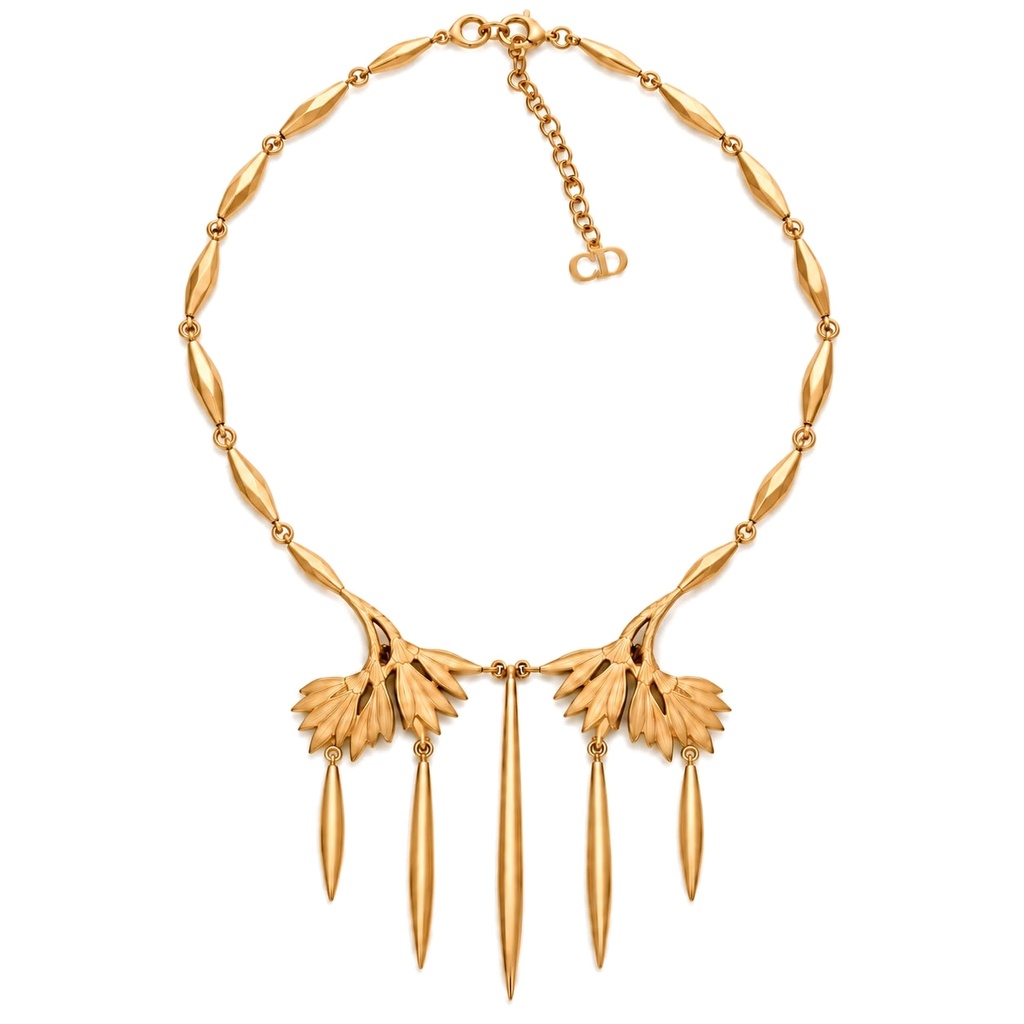 Christian Dior Vintage Branch and Leaf Fringe Necklace, Gold Plated