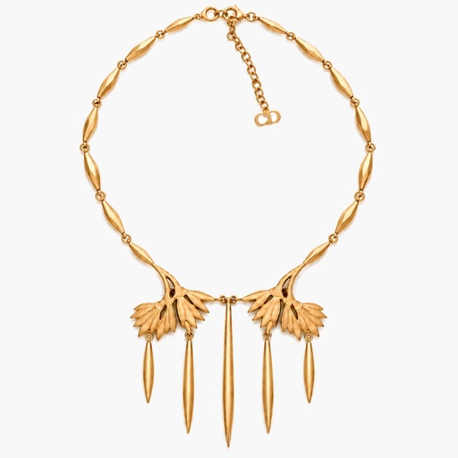 Christian Dior Vintage Branch and Leaf Fringe Necklace, Gold Plated