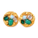 Vintage French Gilded Resin Clip Earrings with Green and Clear Stones, Unsigned
