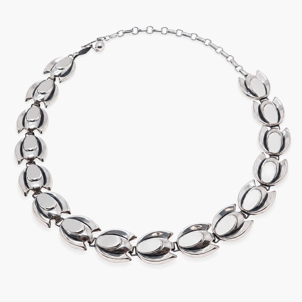 Renoir Sauteur Vintage Modernist Tulip Link Necklace, Sterling Silver
