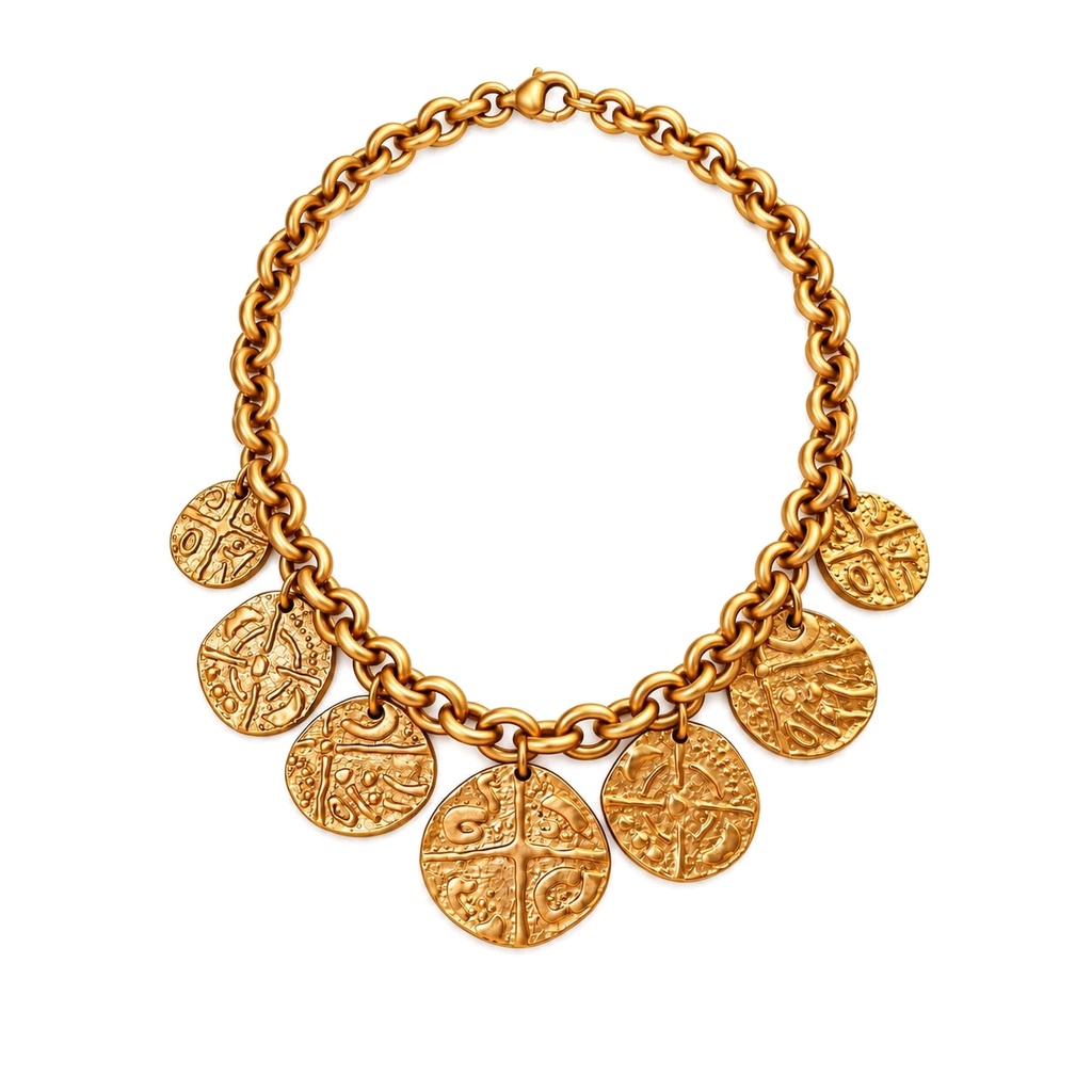 Monet Vintage 1980s Matte Gold-Tone Ancient Coin Charm Necklace