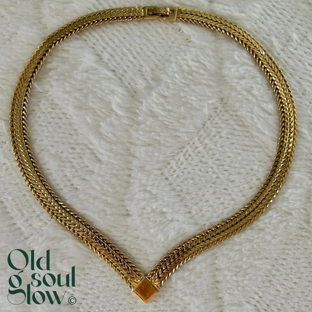 Monet Vintage Gold Tone Herringbone Collar Choker