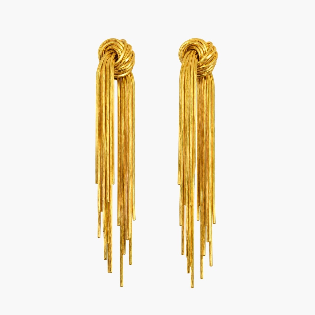 Vintage Gold-Plated Knot Tassel Earrings with Long Chain Fringe
