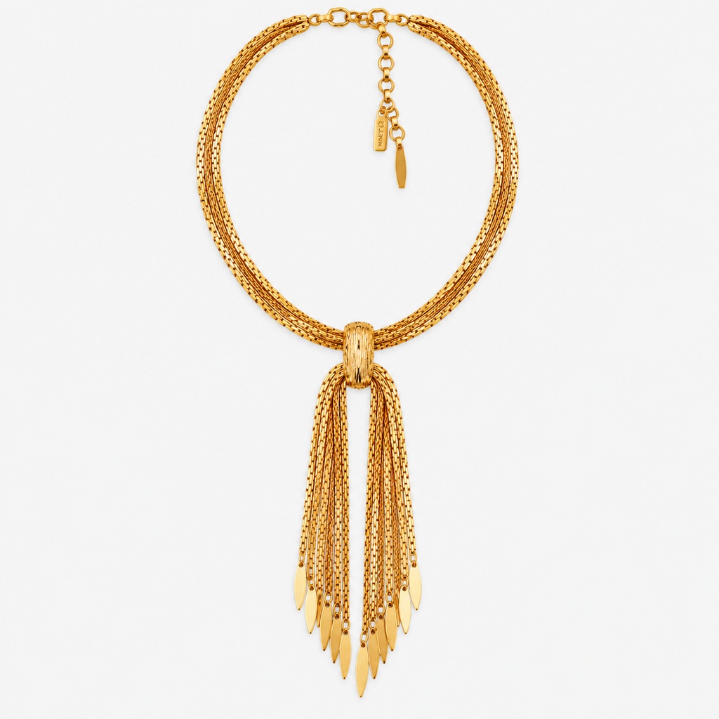 Monet Vintage 1960s Gold-Tone Waterfall Tassel Statement Necklace
