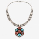 Vintage Sterling Silver Turquoise and Coral Pendant Multi-Strand Necklace