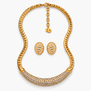 Christian Dior Crescent Rhinestone Necklace and Vintage Pavé Clip-On Earrings set