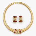 Christian Dior Vintage Ruby Red Crystal Omega Necklace and Clip-On Earrings set