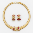Christian Dior Vintage Ruby Red Crystal Omega Necklace and Clip-On Earrings set