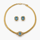 Christian Dior Vintage Blue Crystal Necklace and Clip-On Earrings Set, Gold