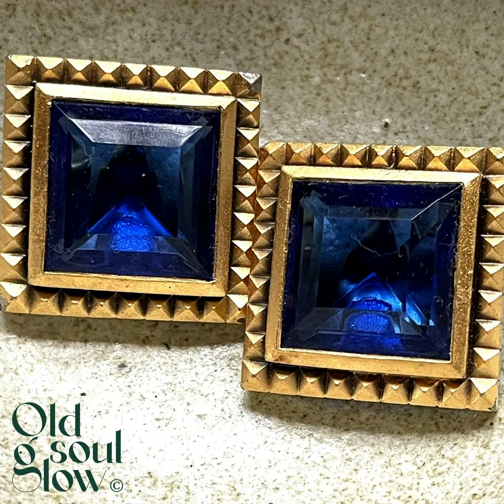 Yves Saint Laurent Vintage Blue Glass Clip-On Earrings