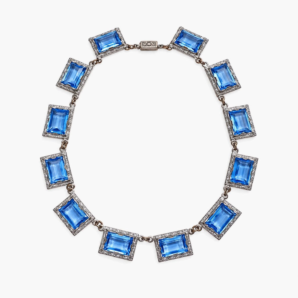 Vintage Czech Art Deco Blue Glass Rivière Choker, Silver Tone