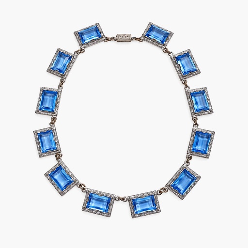 Vintage Czech Art Deco Blue Glass Rivière Choker, Silver Tone