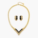 Christian Dior Vintage Black Enamel Crystal Necklace and Clip-On Earrings Set