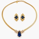 Christian Dior Vintage Blue Stone Necklace and Clip-On Earrings Set, Gold Tone